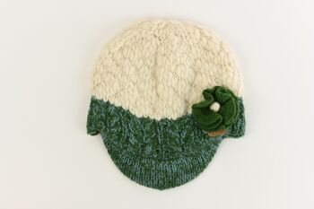 PK1331 Chapeau de pointe en laine inégale avec bande de câble turquoise