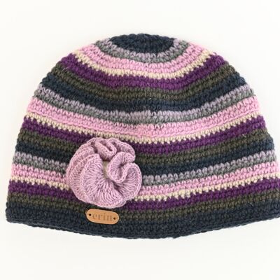 PK1720 Crochet Cap with Flower Lilac