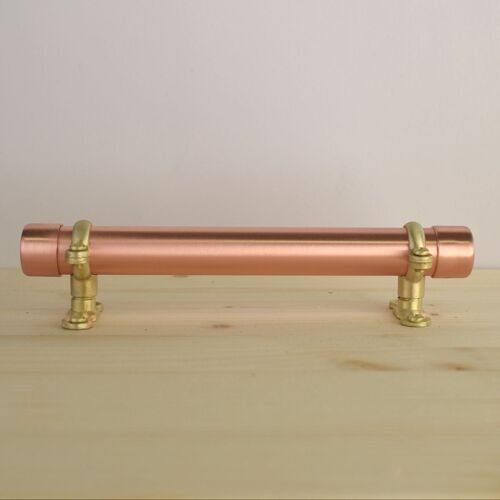 Brass Bracket Pull Thick-bodied - 128mm Hole Centres - Natural Copper