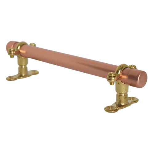 Brass Handle Bar with Brass Brackets - 128mm Hole Centres - Natural Copper