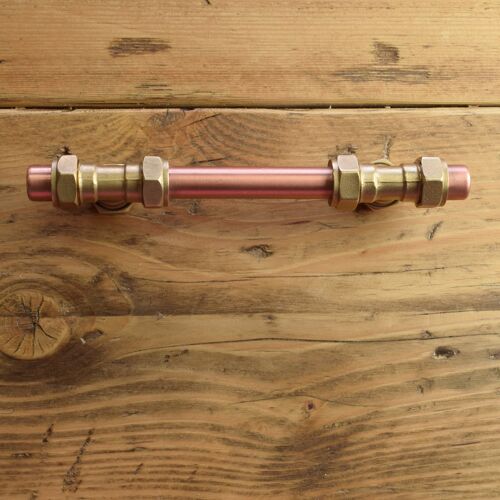 Brass and Copper Handle - T-Shaped Pull - 128mm Hole Centres - Satin