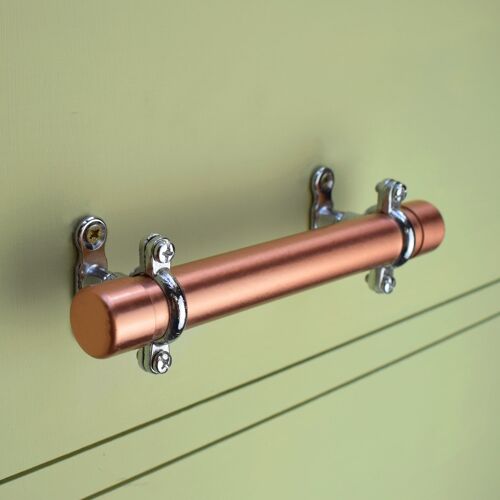 Copper Handle with Chrome Brackets (Thick-bodied) - 128mm Hole Centres - Matt