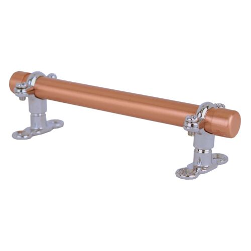 Copper Handle with Chrome Brackets - 128mm Hole Centres - Natural Copper