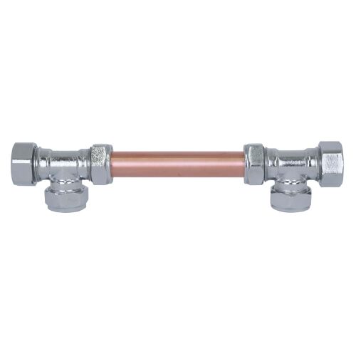 Chrome Handle with Copper T-shaped (Closed) - 128mm Hole Centres - Natural Copper