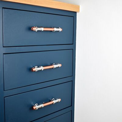 Poignée en chrome et cuivre - en forme de T - entraxe de 512 mm - cuivre naturel