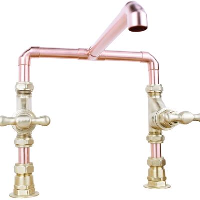 Copper Mixer Tap - Tagus - Natural Copper - Bathroom - Tap Spout Projection: 150mm / Pipe Inlet Centres: 200mm