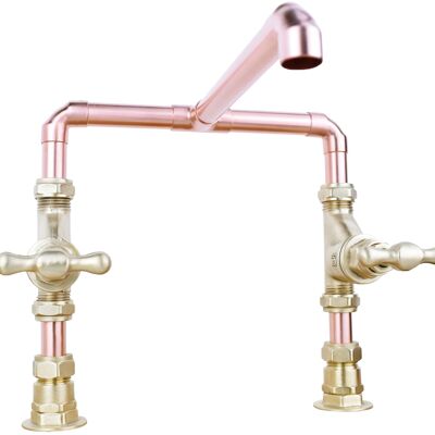 Copper Mixer Tap - Tagus - Satin - Kitchen - Tap Spout Projection: 200mm / Pipe Inlet Centres: 180mm