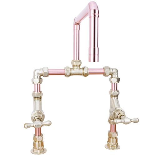 Copper Tap - Solomon - Satin - Bathroom - Tap Spout Projection: 150mm / Pipe Inlet Centres: 200mm