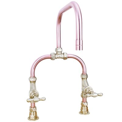 Copper Tap - Kitchen/Bathroom - Seine - Natural Copper - Kitchen - Tap Spout Projection: 200mm / Pipe Inlet Centres: 180mm