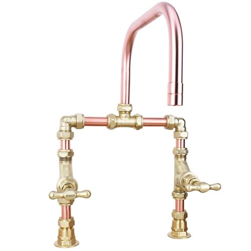 Copper Tap - Congo - Natural Copper - Kitchen - Tap Spout Projection: 200mm / Pipe Inlet Centres: 180mm