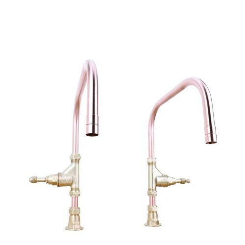 Copper Taps Twin Set - Coral - Natural Copper - Kitchen - Tap Spout Projection: 200mm / Pipe Inlet Centres: 180mm