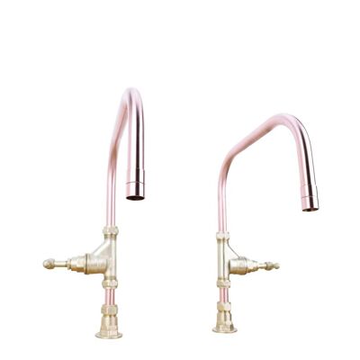 Kupfer Wasserhähne Twin Set – Koralle – Satin – Badezimmer – Wasserhahn Auslauf Projektion: 150 mm/Rohreinlassmitten: 200 mm