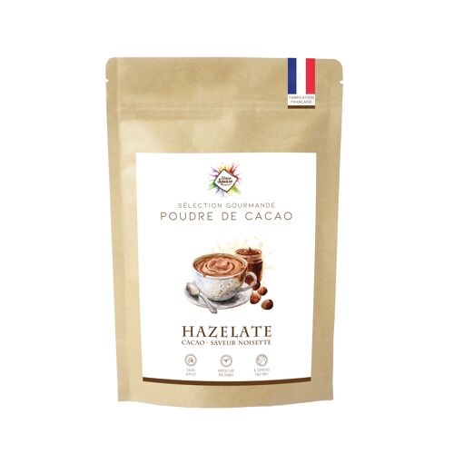 Hazelate - Poudre de cacao  pour chocolat chaud saveur pâte à tartiner aux noisettes