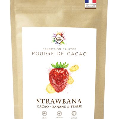 Strawbana - Cacao en polvo para chocolate caliente de fresa y plátano