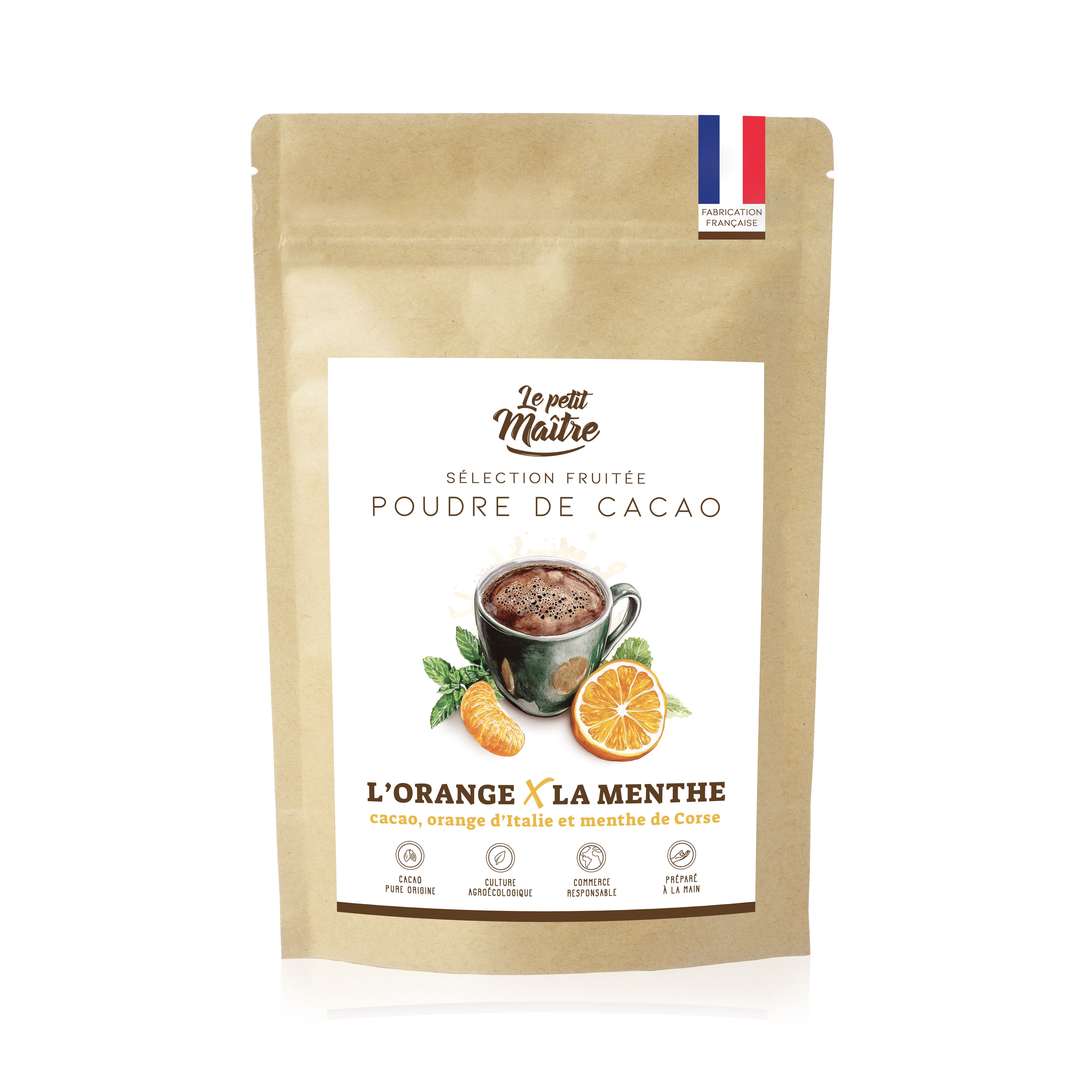 Poudre de cacao pour chocolat chaud à l'orange et à la menthe