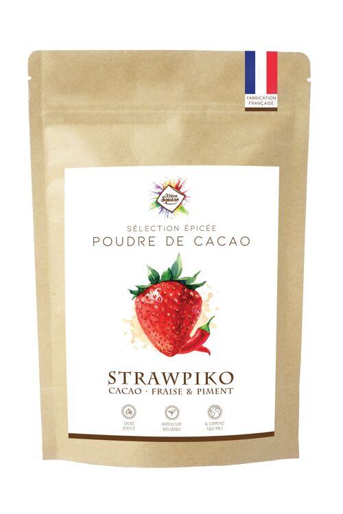 Strawpiko - Poudre de cacao pour chocolat chaud à la fraise et au piment de Cayenne