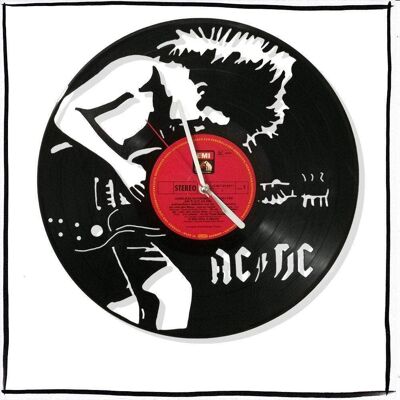 Wall clock made of vinyl record clock with AC/DC motif upcycling