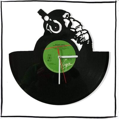 Vinyl record clock with monkey motif