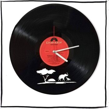 Horloge disque vinyle avec motif Afrique/Eléphant 1