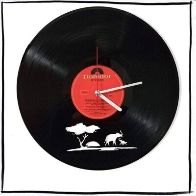 Horloge disque vinyle avec motif Afrique/Eléphant