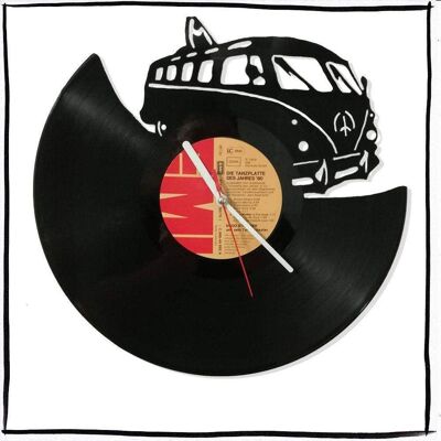 Wall clock made of vinyl record clock with bus motif upcycling