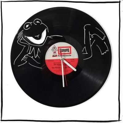 Reloj de pared de disco de vinilo con Kermit - la rana