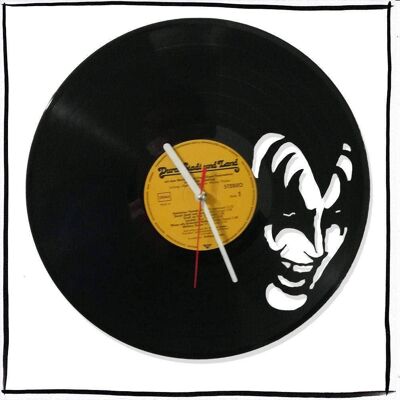 Horloge murale en disque vinyle avec motif Kiss upcycling