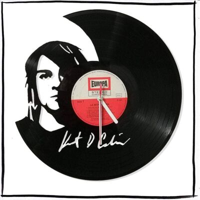 Vinyl record clock with Kurt Cobain motif