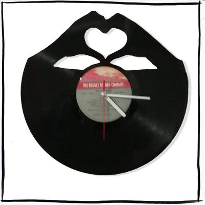 Wall clock made of vinyl record clock with a loving hand motif