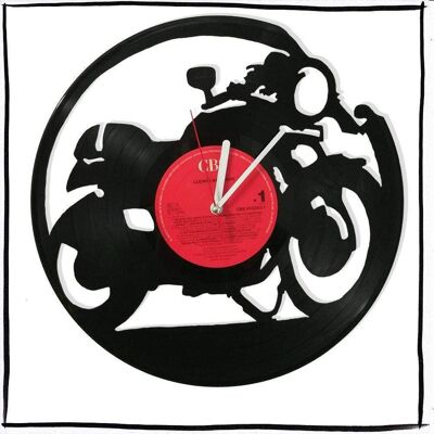 Vinyl record clock with motorcycle motif