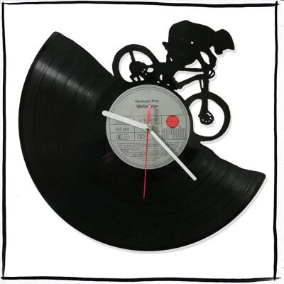 Vinyl record clock with mountain bike motif