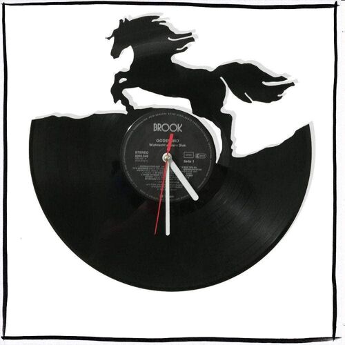 Wanduhr aus Vinyl Schallplattenuhr mit Pferd Motiv Upcycling