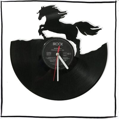 Reloj de pared de vinilo con motivo de caballos reciclados.