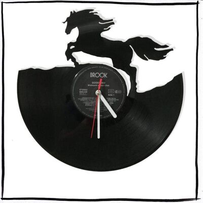 Wall clock made of vinyl record clock with upcycling horse motif