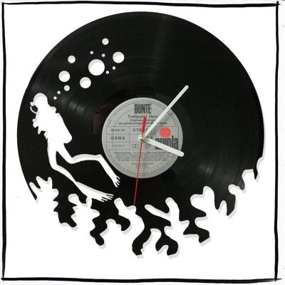 Wall clock made of vinyl record clock with diver motif