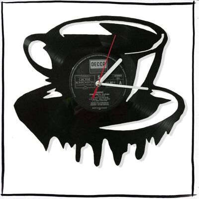 Vinyl record clock with tea time motif