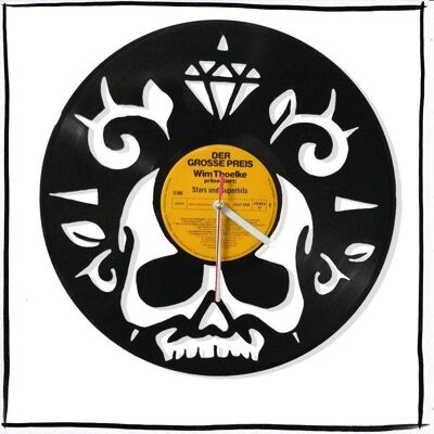 Vinyl record clock with skull motif