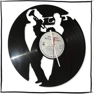 Wanduhr aus Vinyl Schallplattenuhr mit Trompetenspieler