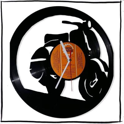 Wall clock made of vinyl record clock with Vespa motif