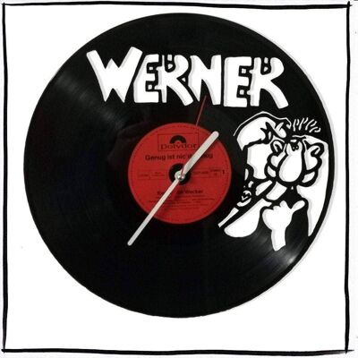 Wall clock made of vinyl record clock with Werner motif