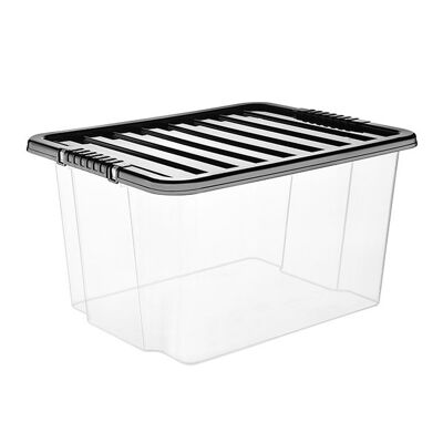 10 x 30 Litre Plastic Storage Box With Black Lid (Pack of 10)
