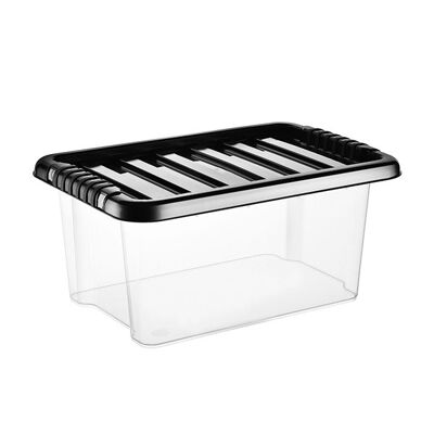 10 x 13 Litre Plastic Storage Box With Black Lid (Pack of 10)