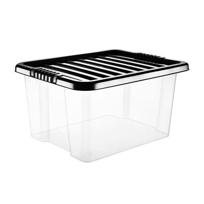 10 x 35 Litre Plastic Storage Box with Black Lid (Pack of 10)
