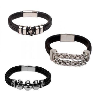 braided leather bracelet | skull bracelet | leather | stainless steel |