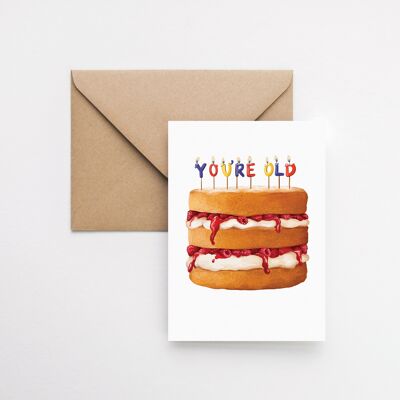 You're old cake themed birthday A6 greeting card