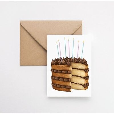 Schokoladenkuchen mit Kerzen A6-Grußkarte