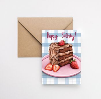 Gâteau au chocolat avec carte de voeux A6 fraises 1