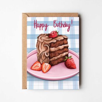 Gâteau au chocolat avec carte de voeux A6 fraises 2