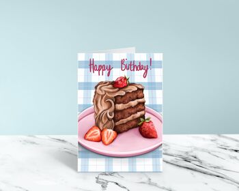 Gâteau au chocolat avec carte de voeux A6 fraises 3