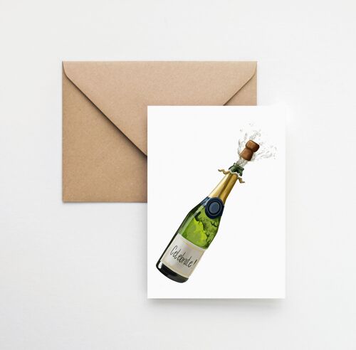 Celebrate champagne bottle A6 greeting card